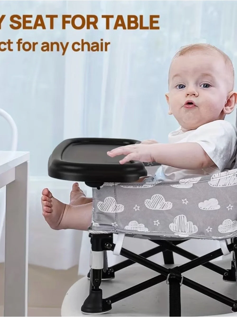 Kids Gray Cloud Print Portable Booster Seat with Tray